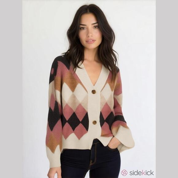 Lysticle Argyle Sweater Multicolored Small - Picture 1 of 5